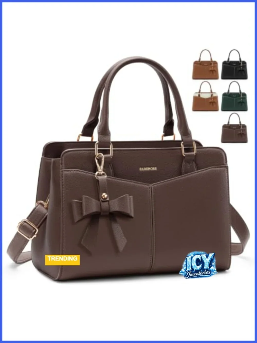 PU Leather Satchel Purse for Women, Structured Work Handbag with Bowknot and
